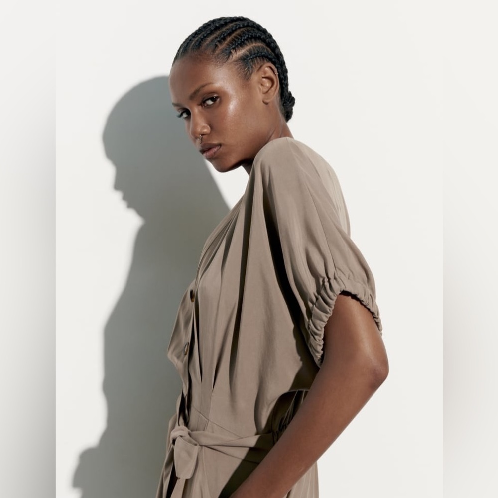 Zara Long Belted Mid-Camel Jumpsuit- Size Small- New with Tags - Picture 6 of 11